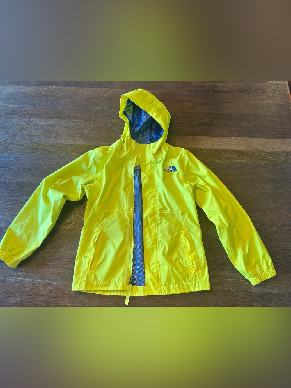 The North Face Girls 7/8 DryVent Rain Jacket Yellow Blue Hooded